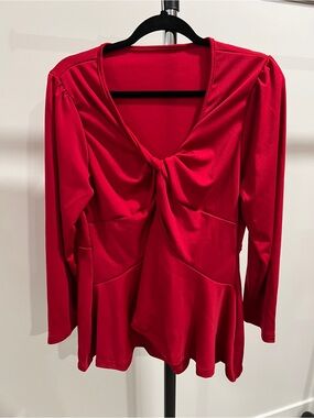 Women's Red Twist-Front Long Sleeve Top